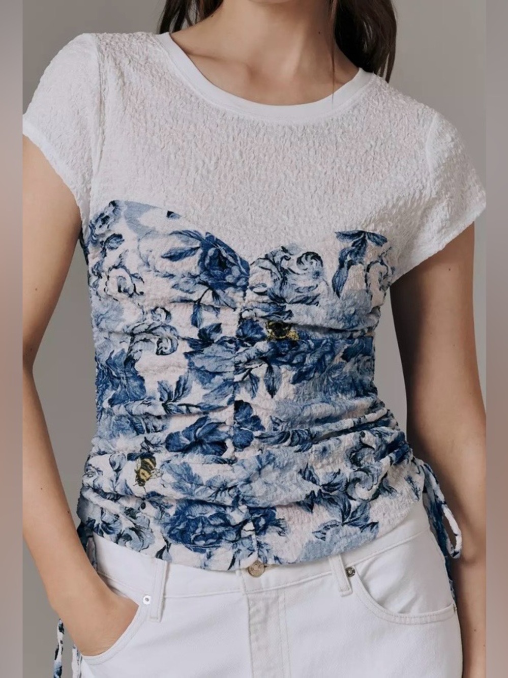 Maeve Ruched Corset Short-Sleeve Top Size Small - Picture 4 of 9